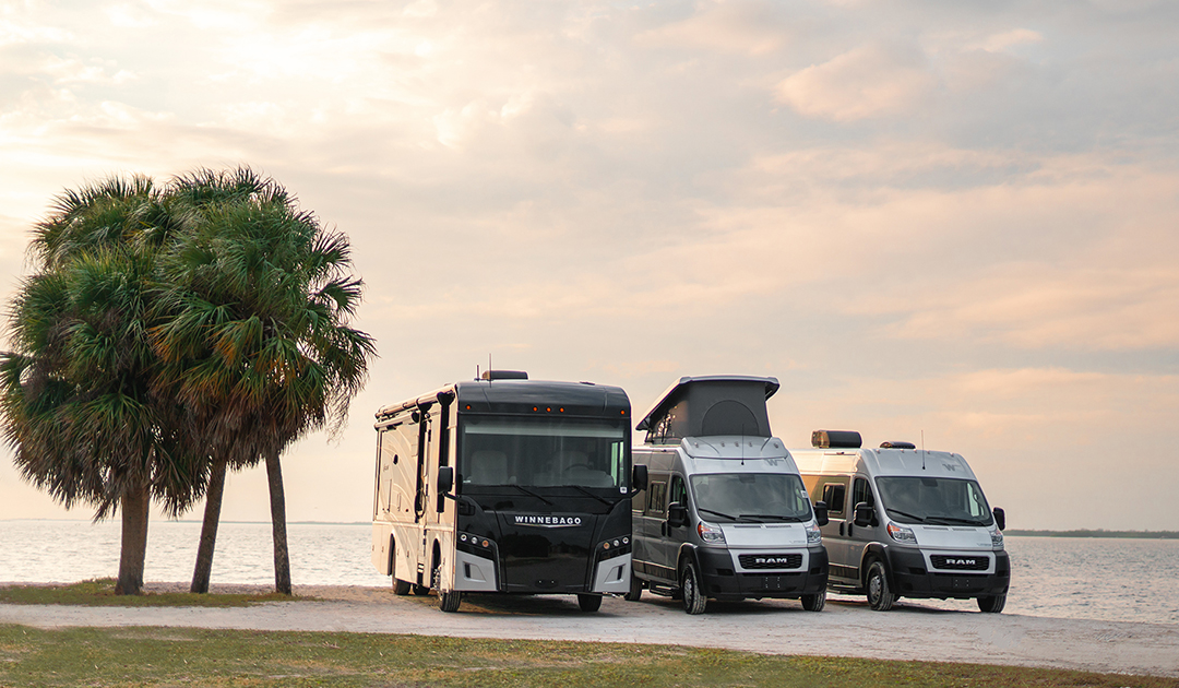 2023 Winnebago RVs at sunset