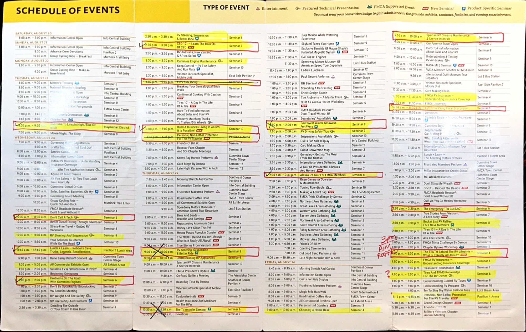 FMCA rally Tucson Schedule of events