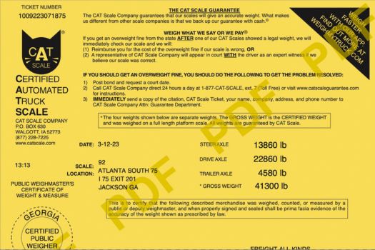 CAT Scale ticket with RV weights